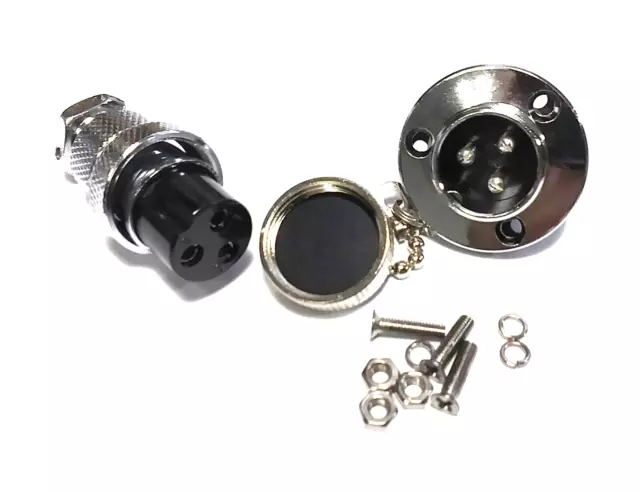 Large Waterproof 3 Pin 12 Volt 3/4" RV Plug/Outlet Set w/SS Cap