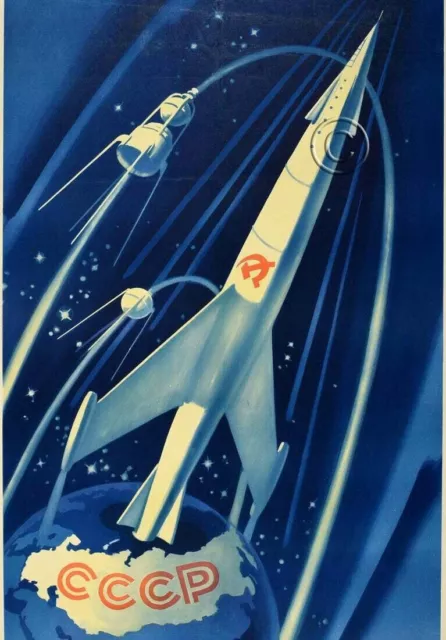 Razzo sovietico vintage URSS Russia corsa allo spazio 1958 poster arte da parete A4 +