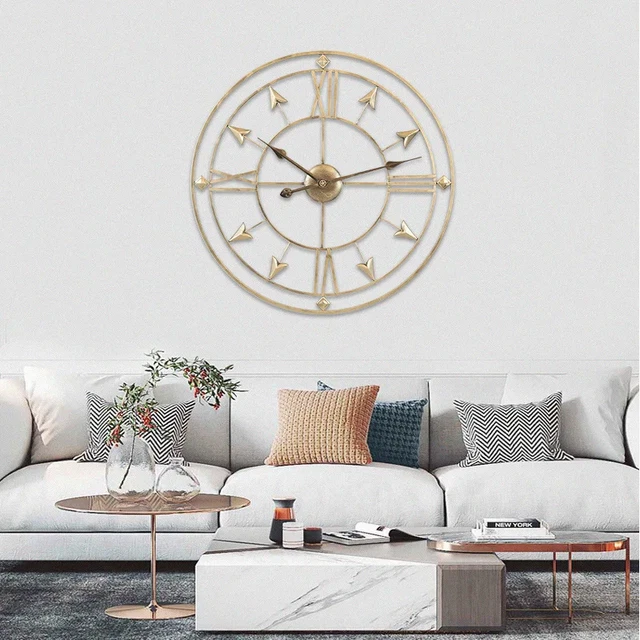 60CM LARGE ROMAN Numerals Skeleton Wall Clock Big Giant Open Face Round ...