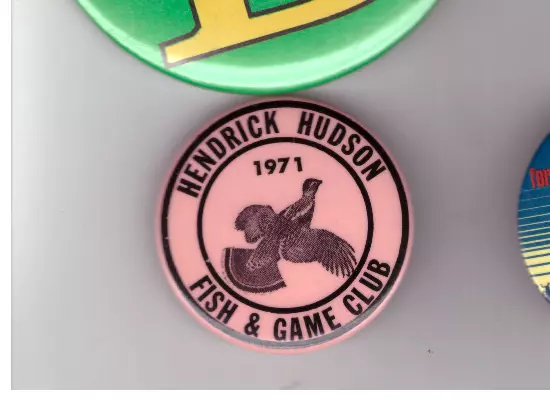 1971 HENDRICK HUDSON Fish and Game Club NY 1 3/4" CELLO pinback button.