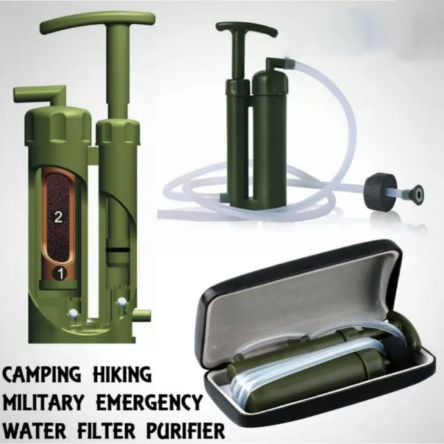 Camping Hiking Emergency Survival Water Filter Military Purifier Outdoor Pump