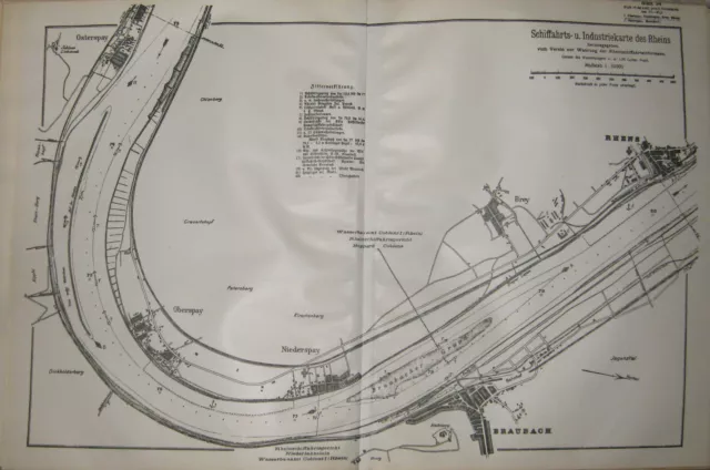 Rheinkarte 54 BRAUBACH, 1:10.000, gedruckt ca. 1912, größer als DIN A 3 !!