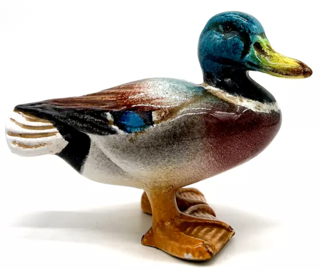 Vintage Majolica Duck Mallard Ceramic Pottery Hand Painted Figurine Italy 5 1/2"