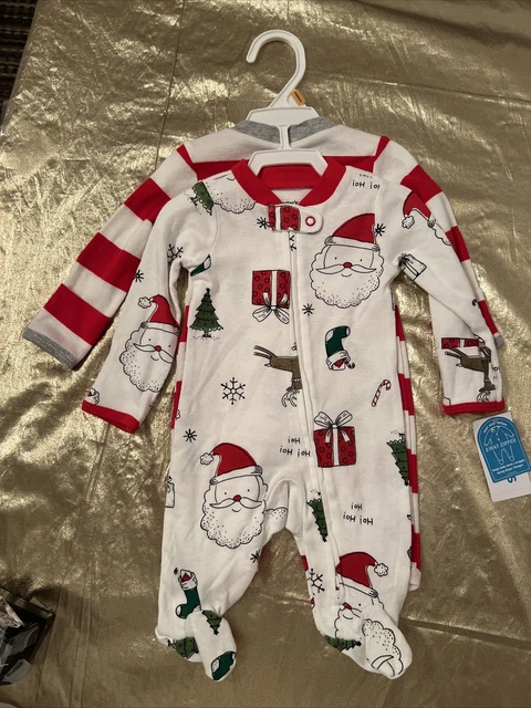 NWT Carters Infant 2-Pack Footed 2 way Zip Christmas Sleepers Size New Born
