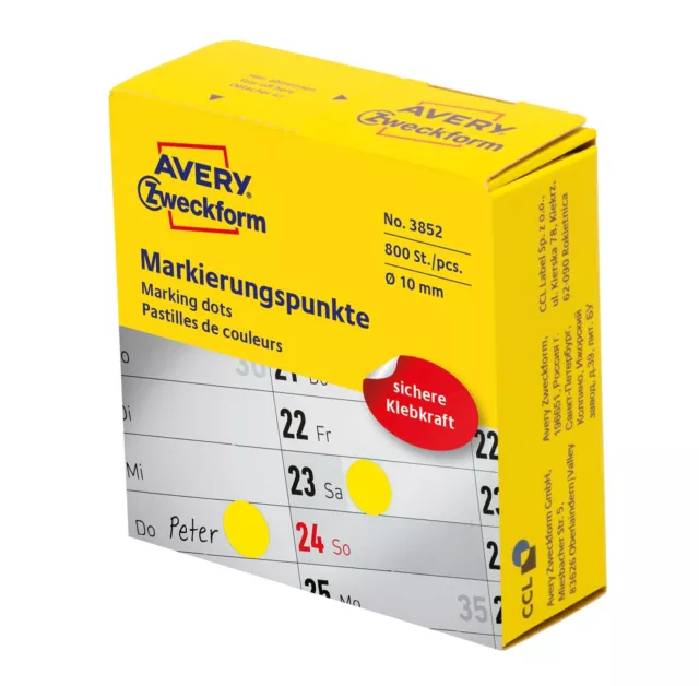 Avery Zweckform Etikett 10 mm Marker Point Ye, 800St Yellow