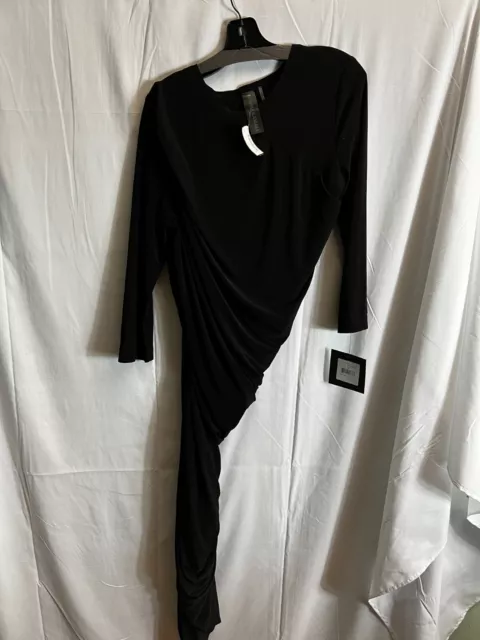 Norma Kamali Black long sleeve Diana rouched dress. Size L/40. $350