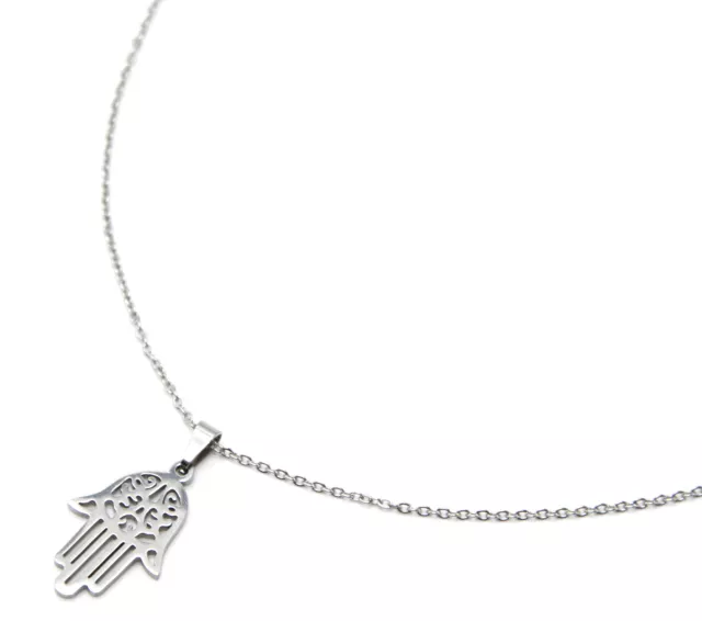 CC3475 - Collier Fine Chaîne Pendentif Main de Fatma Acier Argenté