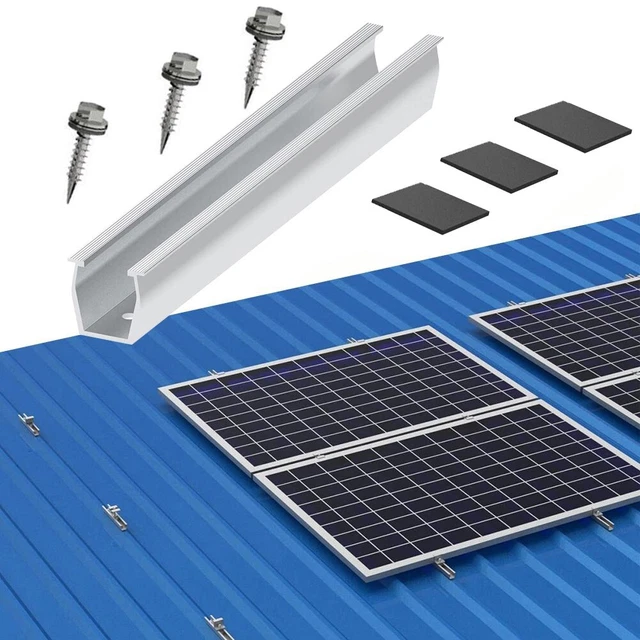 Kit Di Montaggio Per Pannelli Solari A Tetto Piano – Guida In Alluminio 12 Cm, Morsetti Regolabili 30-35 Mm – Supporto Fotovoltaico Per 2 Moduli