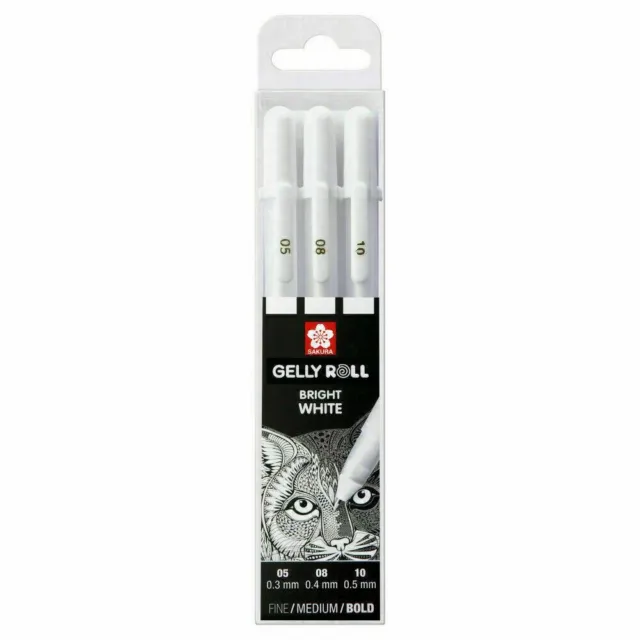 Sakura Gelly Roll Gel Pens Bright White Set -05/08/10- Metallic FINE MEDIUM BOLD