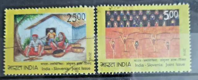 110.INDIA 2014 Complet Ensemble / 2 D'Occasion Timbres Inde - Slovénie Joint De