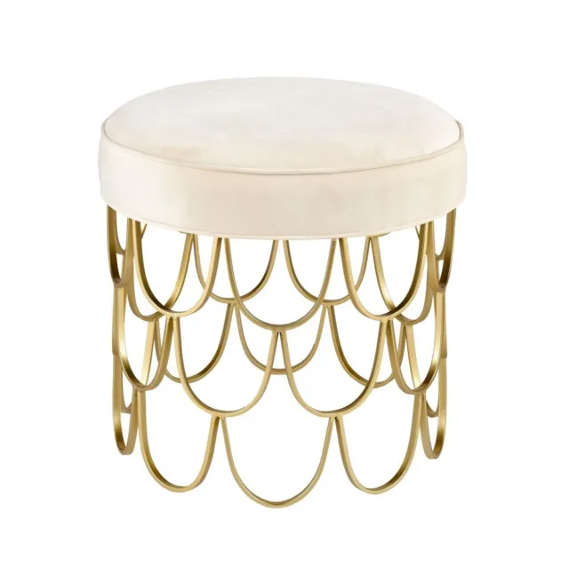 Round Ottoman with Cylindrical Base made of Scalloped Metal Wires in Brass