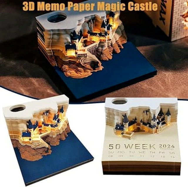 Harry Potter 2024 Kalender 3D Hogwarts Memo Pad Schloss Würfel mit Licht Xmas ~