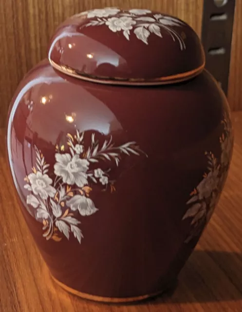 Decorative mini "trinket" red urn with white flowers - Prinknash Pottery