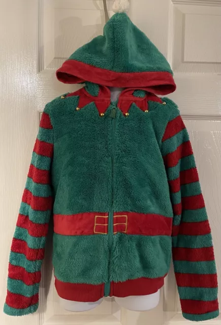 Maglione con cappuccio unisex elfo di Natale pile cerniera in pile età 10-11 anni