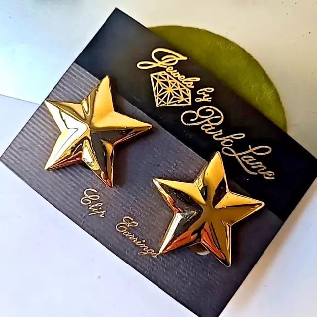 Vintage Estate New Park Lane Gold Tone Stars Earrings Clip On 1.25"T