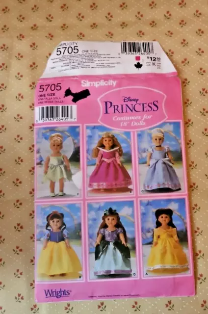 Simplicity Sewing Pattern 5705 18' Doll Clothes Disney Princess UNCUT