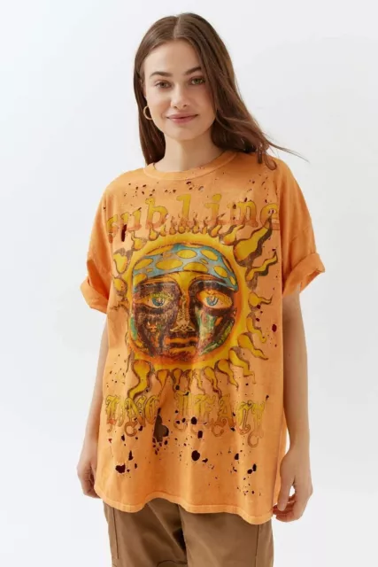 Urban Outfitters Women's X Sublime Distressed With Holes Oversized Tee T-Shirt