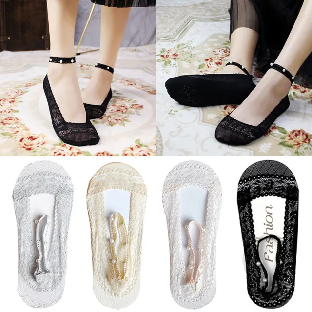 Women Socks Lace Socks Invisible Ankle Socks Hosiery Thin Pearl Breathable μ