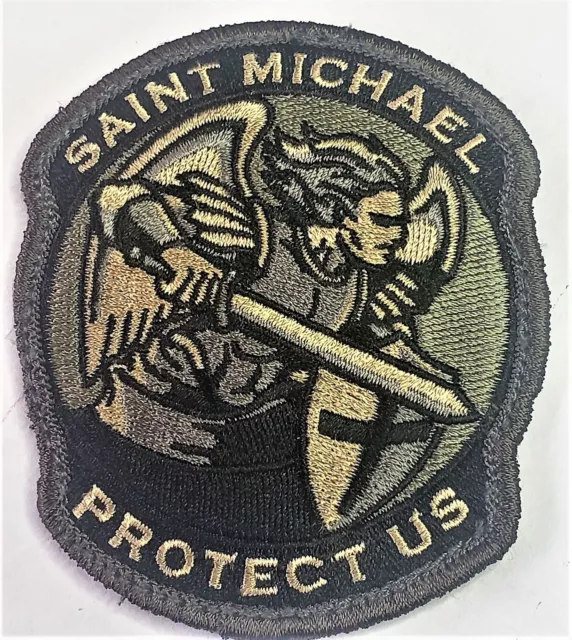 SAINT MICHAEL PROTECT US Tactical Embroidered Patch  Law Enforcement ACU