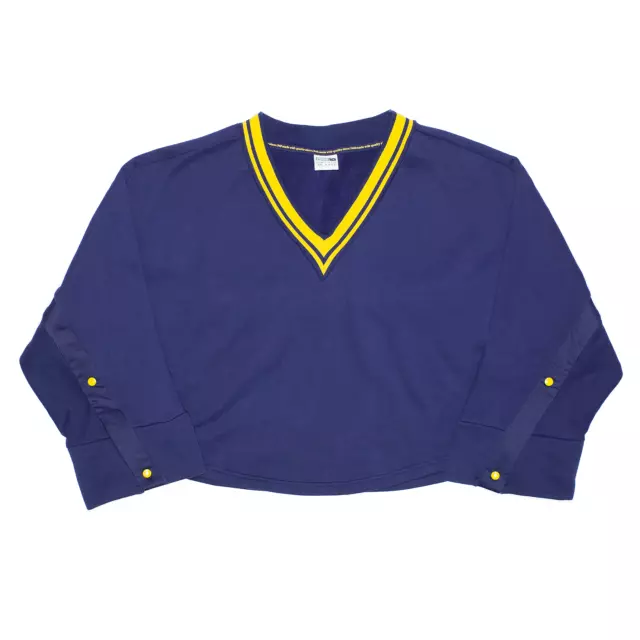 Felpa PUMA donna con poppers tagliati blu rilassato collo a V M
