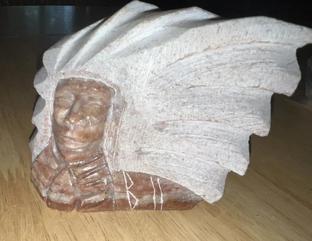 Hand Carved Native American Navajo? Chief Sculpture/Paperweight - Unmarked