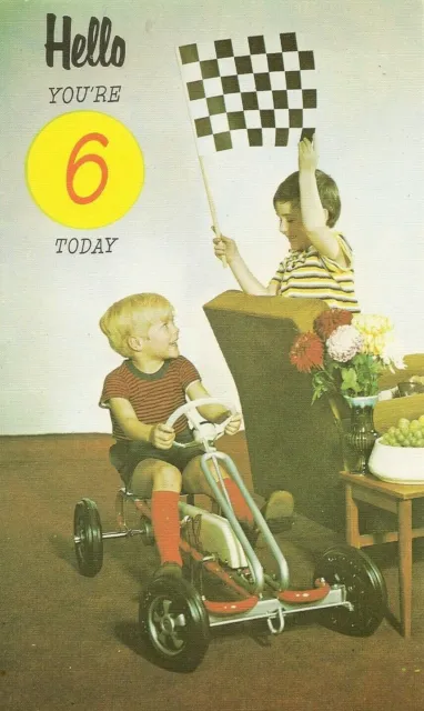 6th Happy Birthday Boys Vintage 1970's Greeting Card 6 Years Old Go Kart Racers