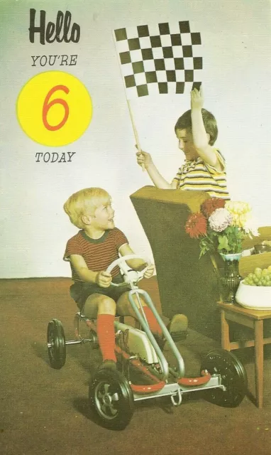 6th Happy Birthday Boys Vintage 1970's Greeting Card 6 Years Old Go Kart Racers
