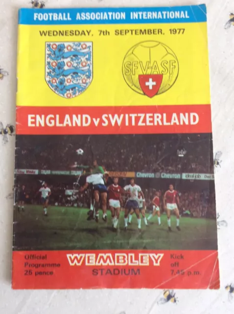 England Football Programme Vs Switzerland International 1977