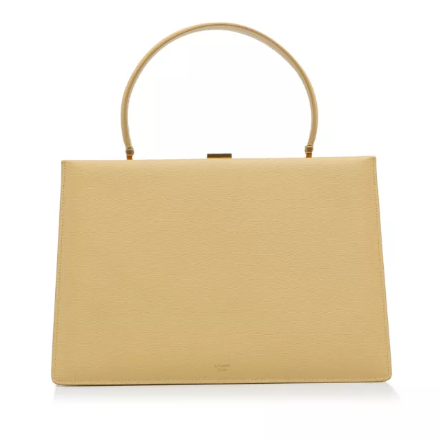 Authenticated Celine Medium Clasp Yellow Calf Leather Handbag