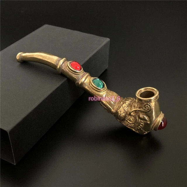 Handmade Carving Dragon  Brass Metal Smoking Pipe Chamber Tobacco Herb Hitter