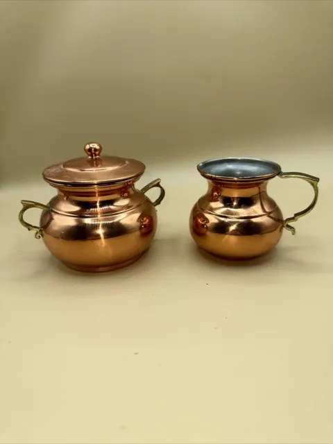 Copper Colored Cream Pitcher & Sugar Bowl Creamer Made in Portugal