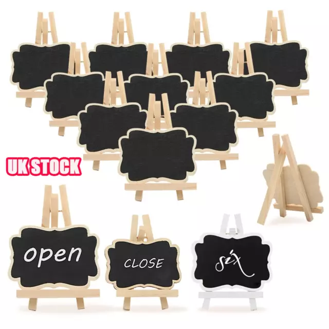 5-10pcs Wooden Mini Blackboard Memo Sign Message Chalk Board Stand Wedding Decor