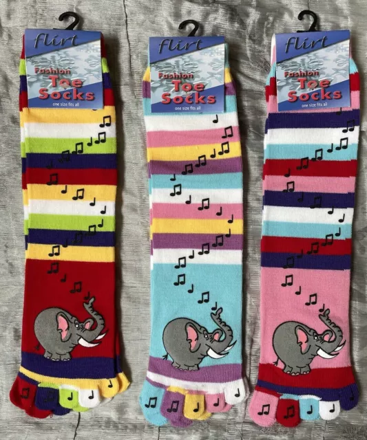 3 paires de chaussettes orteils rayés motif musique éléphant arc-en-ciel amusant et chaleureux