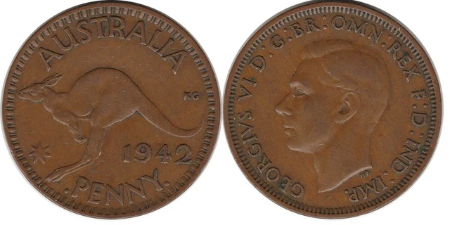 Australia: 1942I  One Penny KGVI 1d (long denticles)  Variety  No I under head