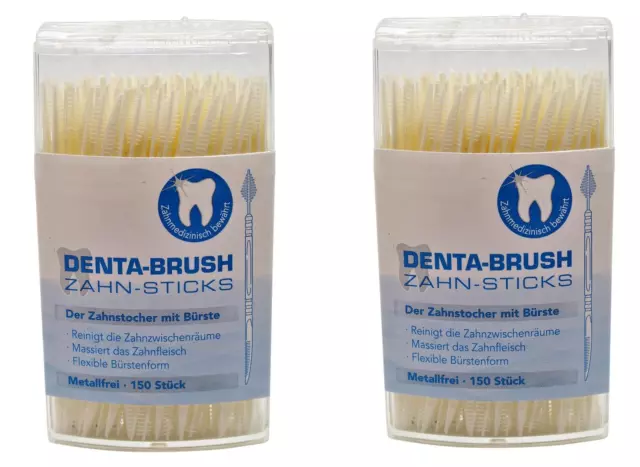 Denta Brush Zahn-Sticks Interdentalbürste als Zahnstocher unterwegs 2x 150 Stück