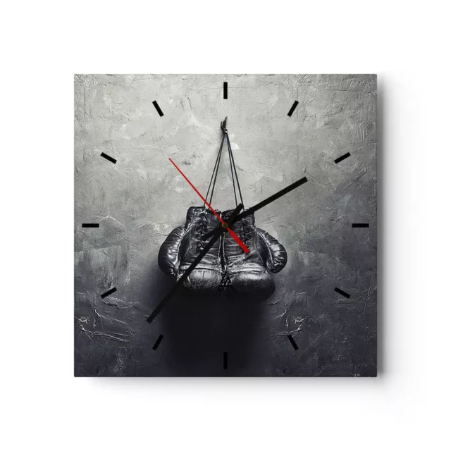 Reloj de Pared 40x40cm Reloj de Vidrio Caja Guantes Símbolo Silencioso