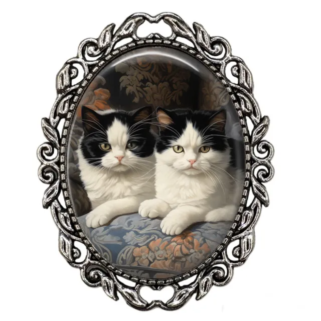 Exotic Shorthair Twin Tuxedo Cats Black White Tuxie Mom Gift Sweater Brooch Pin