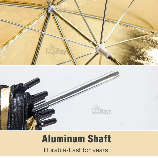 2 x 33'' Reflective Umbrella Black Gold Silver For Photo Studio Flash Lighting 3