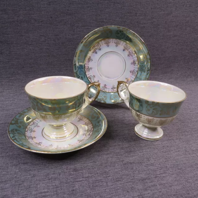 2 (1Pair) Demitasse Lustre Duo Cup And Saucer Made In Japan