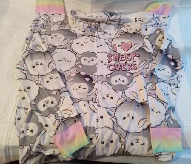 Justice Girls Polar Bear Pajamas Size 10 Rainbow Hoodie Plush NWT