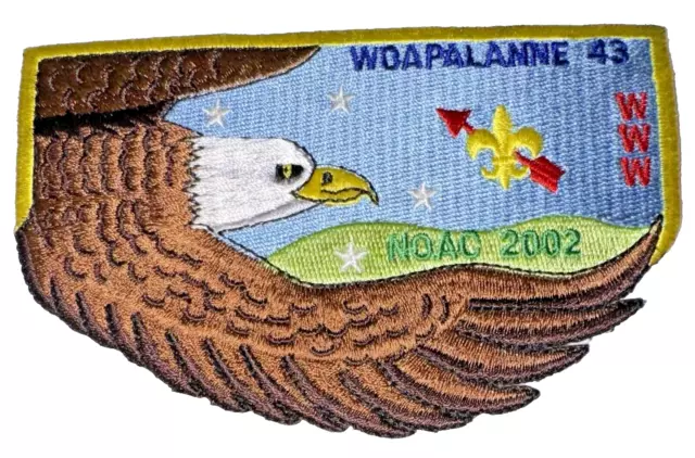 Lodge # 43 Woapalanne S-4 Yellow Border Flap NOAC 2002 MINT