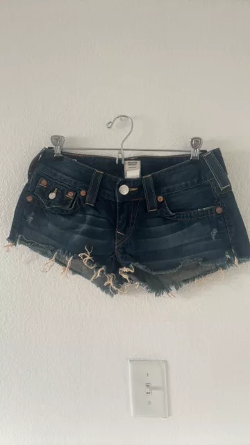 TRUE RELIGION SIZE 27 JOEY CUT-O FF DENIM JEAN SHORTS MADE USA Very Style Size27