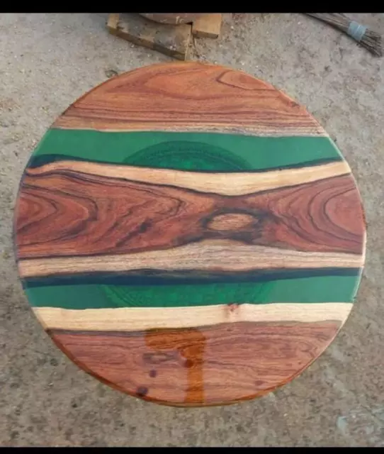 15" Epoxy Resin Round Table Top Wooden Handmade Furniture Home Decor
