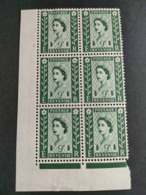 GB Regionals QEII 1967 9d Bronze-green Cylinder Num 1 No Dot. SG4. Mint Blk 6.