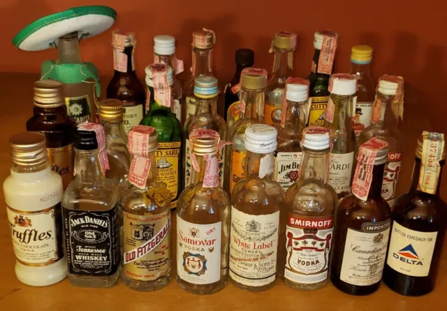 Lot Of 24 Vintage Empty Mini Glass Alcohol Liquor Miniature Bottles