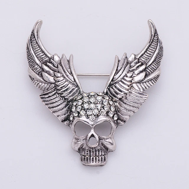 Broche Tête De Mort Chromée - Métal Alliage - Pin's Badge NagaPatches - Neuf