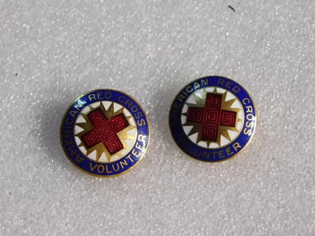 Vintage WWII Era American Red Cross Volunteer Pin Badges Total 2 Numbered