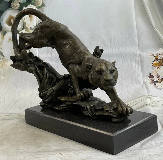 TIGER HUNT SAFARI Asian Wildlife Bronze Statue Bugatti Sculpture Home