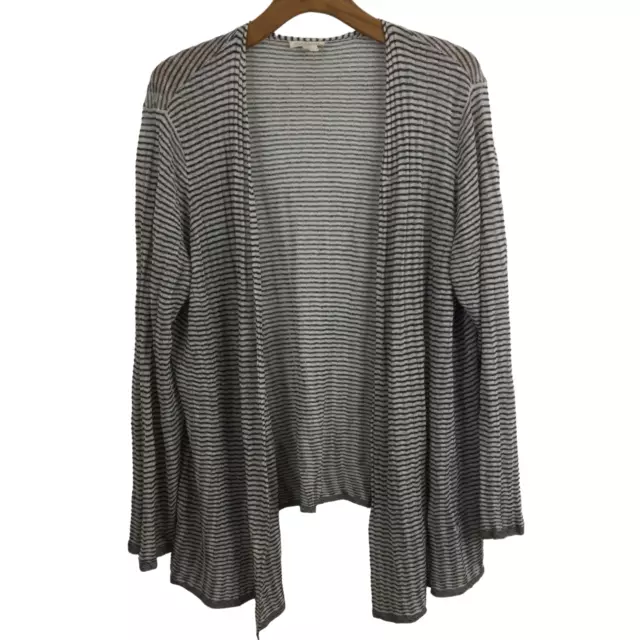 Eileen Fisher Fine Organic Linen Knit Simple Cardigan Open Front Gray Stripe 2X