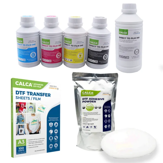 CALCA DTF Starter Supply Pack 500ml CMYK DTF Ink & DTF Film & DTF Powder